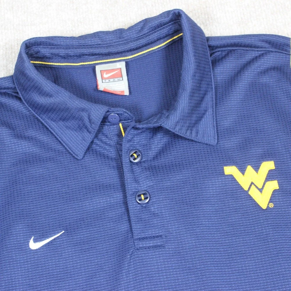 Nike Team WVU West Virginia Mountaineers Polo Shirt Mens Large Navy Blue Gold